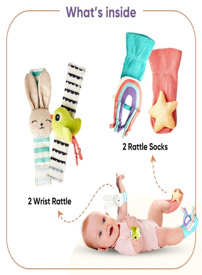 Curious Cub Rattle Set for Babies | Soft Sensory Toy for Early Learning | Wrist Rattle & Foot Finder Socks | Newborn Baby Gift for 0-12 Months - Image 2